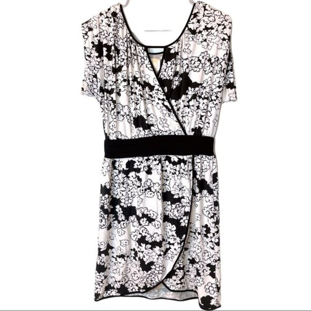 Ric Rac Anthropologie Floral Ink Brush Faux Wrap Kimono Styled Keyhole Dress